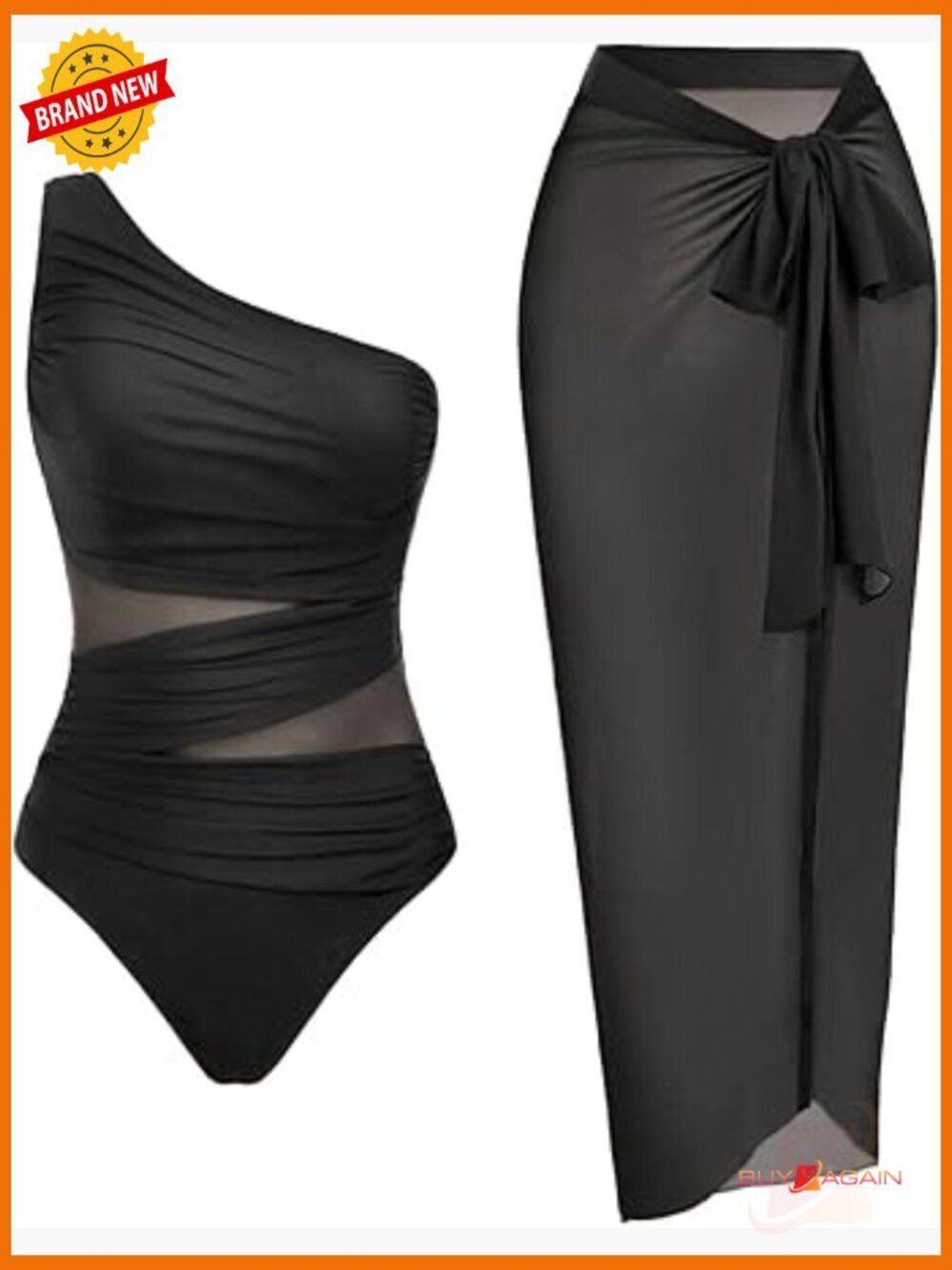 One Piece Swimsuit with Tummy Control Mesh Cover Up Set